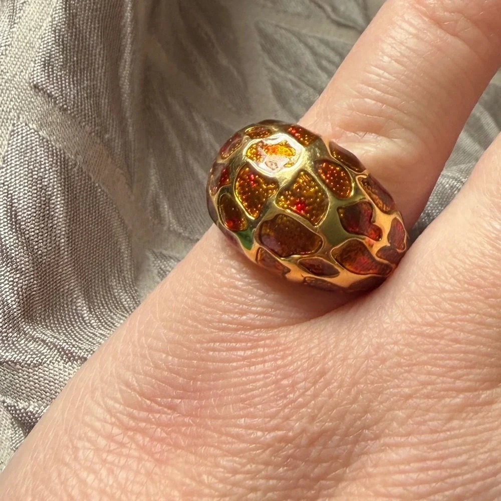 VTG Joan Rivers Chunky Gold Red Dome Ring Statement 80s 90s Cocktail Retro Bold